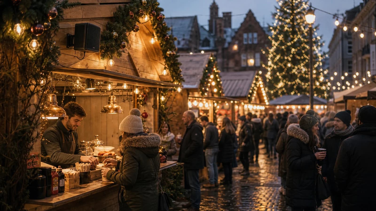 Christmas market music in the UK: stalls, speakers, and music-rights checks