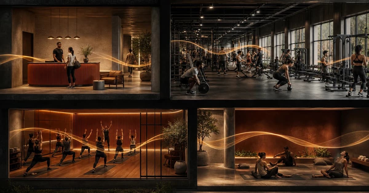 Gym Music Zoning: Reception, Floor, Classes, Recovery