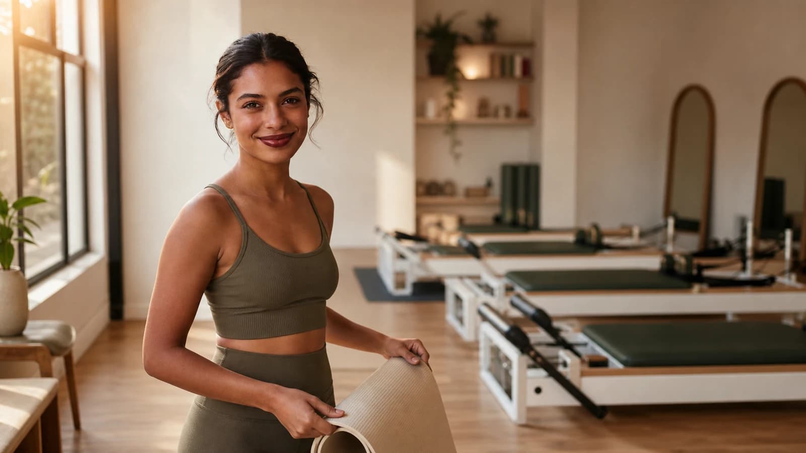 Warm Pilates studio prepared for a calm class