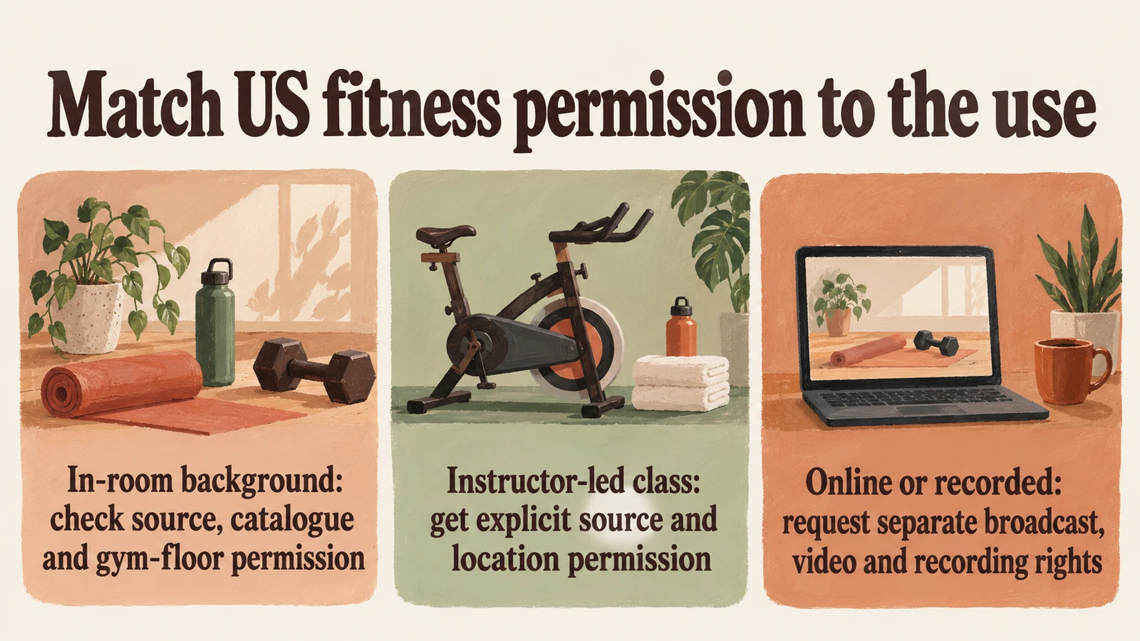 Decision diagram: Match US fitness music permission to the use
