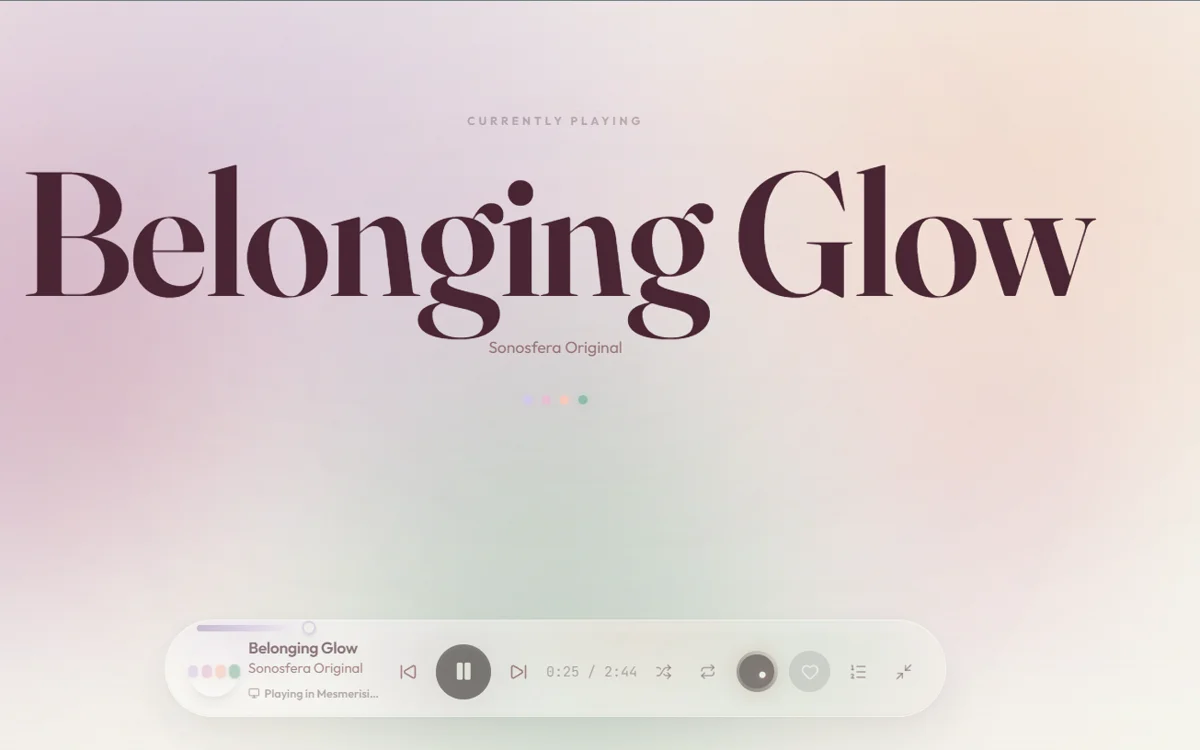 Sonosfera app screenshot: the full-screen player mid-track, showing the song title and playback controls